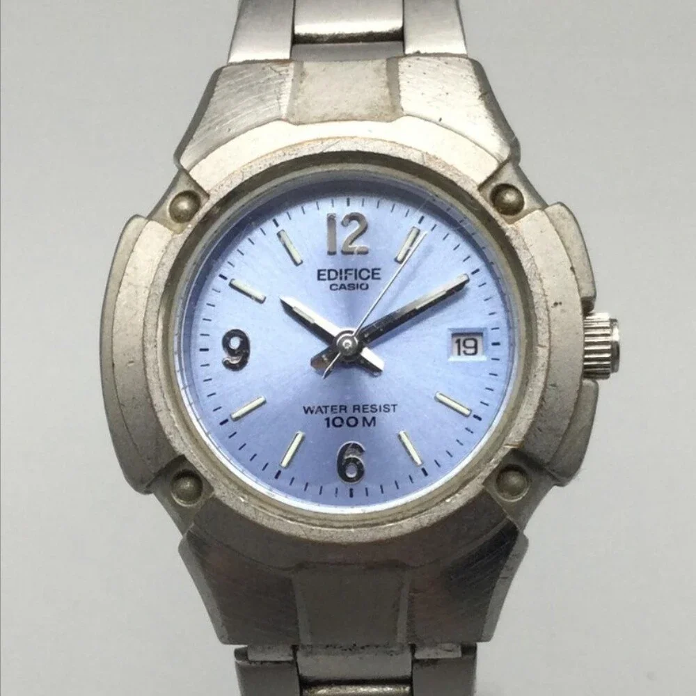 Casio Edifice 707 LWM-100 Womens Watch 29mm Blue Dial Date New Battery 6.75